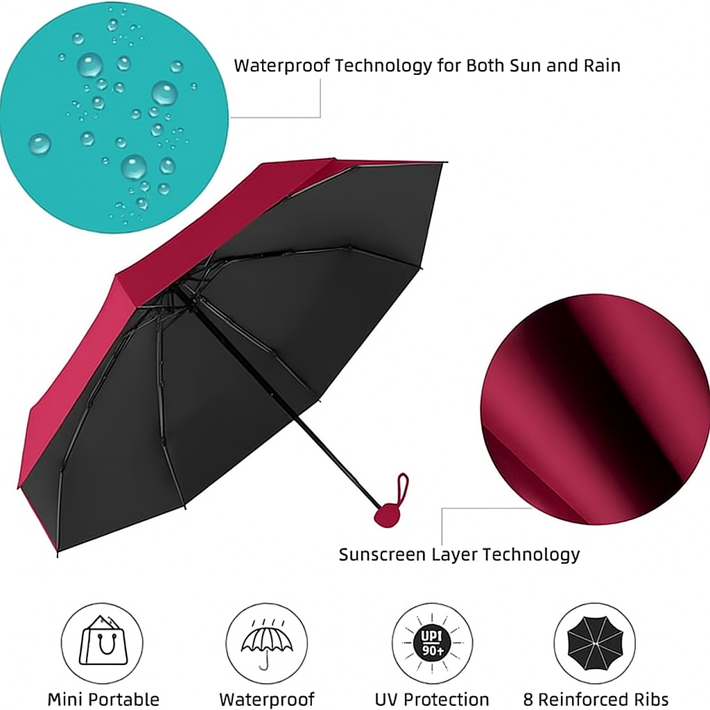 🌂💼 Mini Capsule Folding Umbrella with Waterproof Case – UV & Rain Protection | Compact Travel Size | Stylish & Lightweight